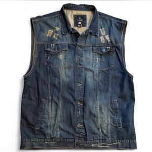 Men’s Distressed Denim Vest. 5XL